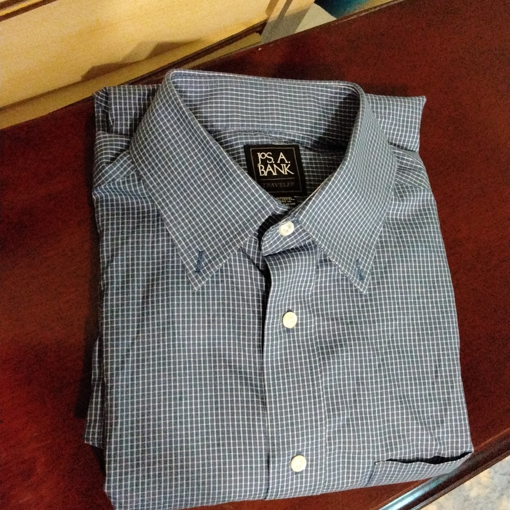 Men's Jos. A. Bank blue white stripe TravellerTraditional Fit Long Sleeve Shirt - Picture 4 of 4